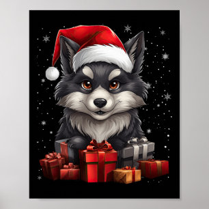Wolf Sinterklaas Pet Kerstsneeuw Kerstmis Pyjama P Poster
