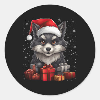 Wolf Sinterklaas Pet Kerstsneeuw Kerstmis Pyjama P Ronde Sticker