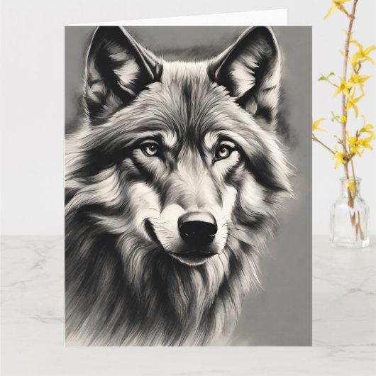 Wolf Sketch Kaart (Gele Bloem)