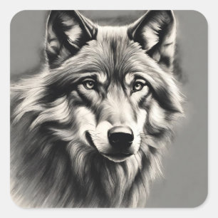 Wolf Sketch Vierkante Sticker