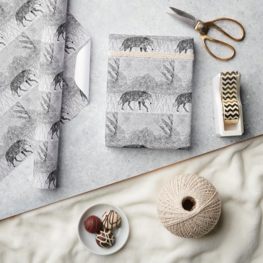 Wolf Sketch Wild Animal Art Monochrome Cadeaupapier (Crafts)