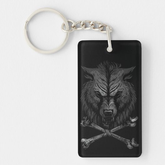 Wolf Skull en Crossbones Sleutelhanger (Voorkant)
