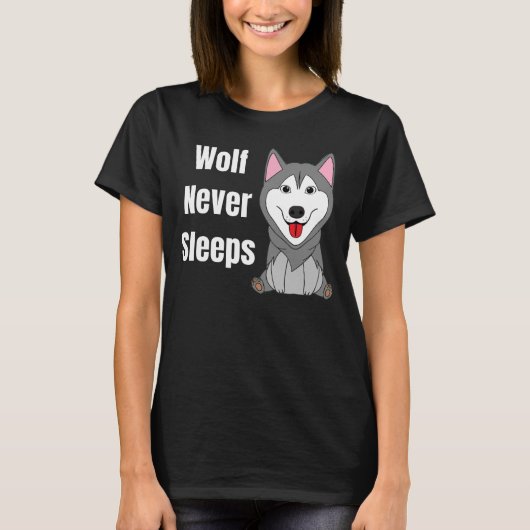 Wolf slaapt nooit t-shirt (Voorkant)