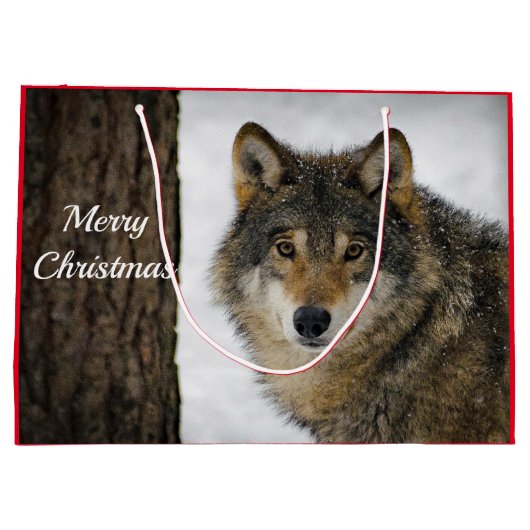 Wolf Snow-kerstfoto Groot Cadeauzakje (Achterkant)