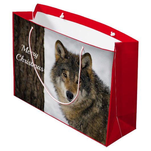 Wolf Snow-kerstfoto Groot Cadeauzakje (Achterkant Gekanteld)