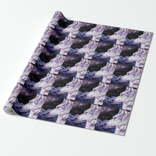 Wolf Space Mountains bosschilderij Cadeaupapier (Uitgerold)