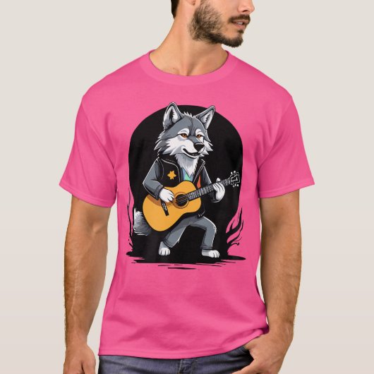 Wolf speelt akoestische gitaar Wolf gitarist T-shirt (Voorkant)