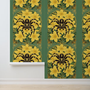 Wolf Spider en gele jasmijn bloemen Behang