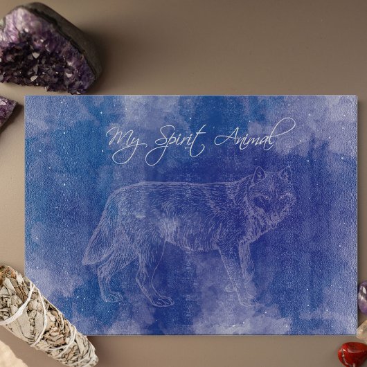 Wolf Spirit Animal Blue Decorative Cutting Board Snijplank