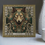 Wolf Spirit Animal Carpetpunk Altarpiece Happycore Tegeltje<br><div class="desc">Stap in een intrigerend universum waar wolven, tribale versieringen en tapijtpunk opgaan in een esthetische symfonie op onze aanpasbare keramische tegel. Afgezet tegen een doek van donkergroen, aardebruin, glanzend goud en diepe aquamarijn, straalt onze charismatische wolf, verfraaid met extravagante tribale juwelen, een geest van avontuur en vreugde uit. Dompel jezelf...</div>