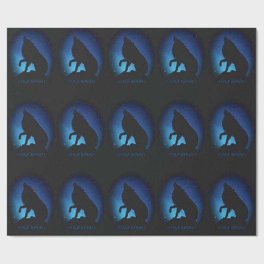 Wolf spirit fenrir wolven zwart blauw geschenkverp cadeaupapier (Vlak)