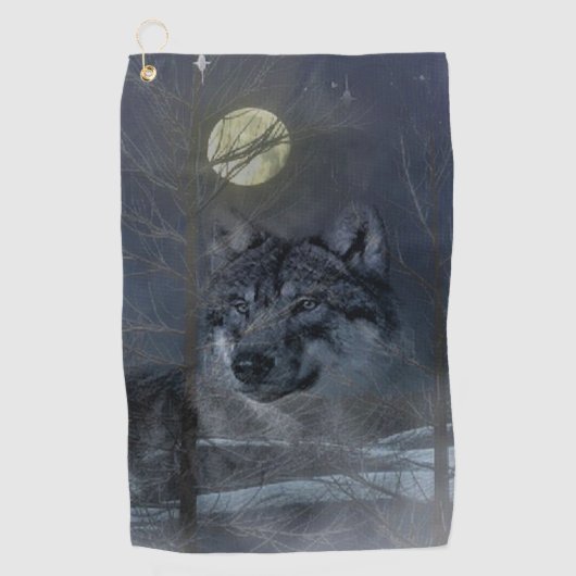 Wolf Spirit Moon Night Golfhanddoek (Voorkant)