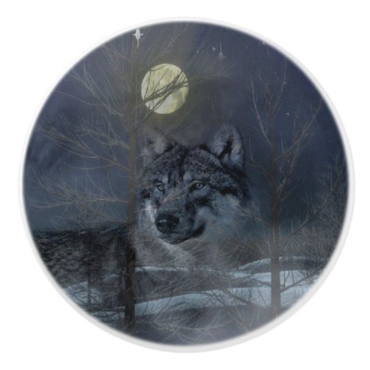 Wolf Spirit Moon Night Keramische Knop (Voorkant)