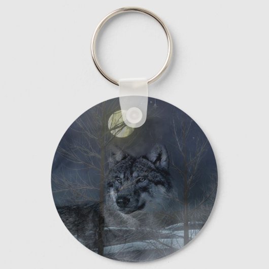 Wolf Spirit Moon Night Sleutelhanger (Voorkant)