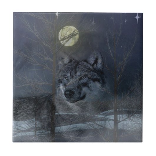 Wolf Spirit Moon Night Tegeltje (Voorkant)