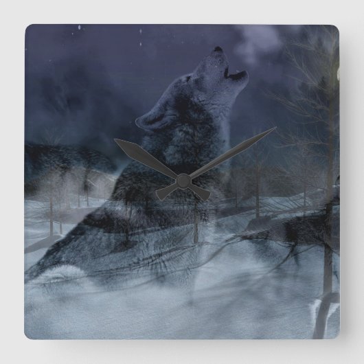 Wolf Spirit Moon Night Vierkante Klok (Voorkant)