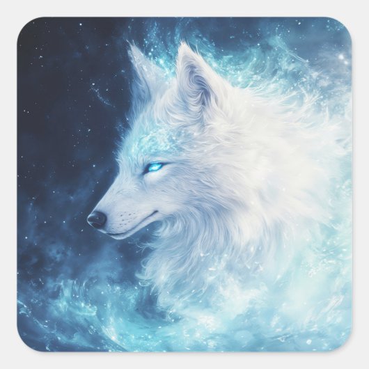 Wolf Spirit with Glowing Eyes in Galaxy Nebula Vierkante Sticker (Voorkant)