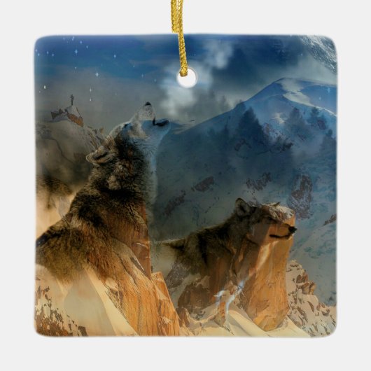 Wolf Spirits in Mountain Mist Keramisch Ornament (Voorkant)
