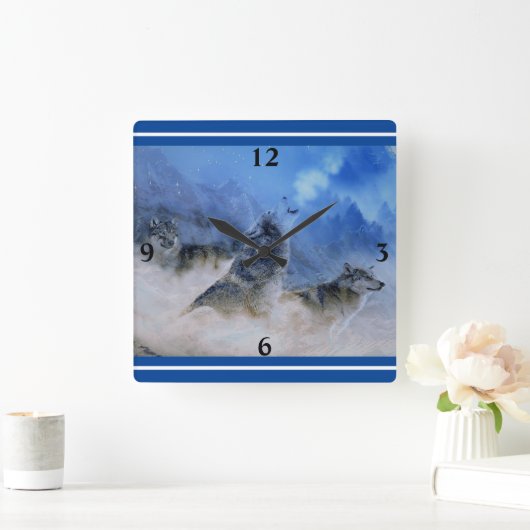 Wolf Spirits Square Wall klok (Huis)