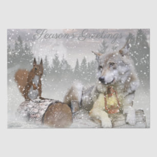 Wolf Squirrel Winter Snow Forest Moon Landscape Tissuepapier