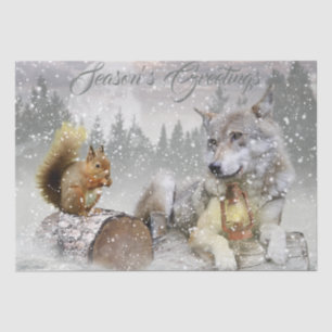 Wolf Squirrel Winter Snow Forest Moon Landscape Tissuepapier
