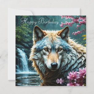 Wolf Staande in de rivier met bloemen Verjaardag