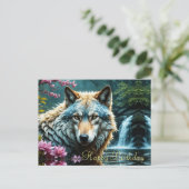Wolf Staande in de rivier met bloemen Verjaardag Briefkaart (Staand voorkant)