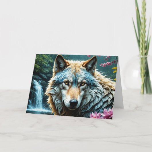 Wolf Staande in rivier met bloemen Bedankkaart (Voorkant)