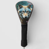 Wolf Staande in rivier met bloemen Golfheadcover (Voorkant)
