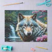 Wolf Staande in rivier met bloemen Tissuepapier (Craft)