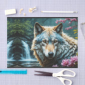 Wolf Staande in rivier met bloemen Tissuepapier (Craft)
