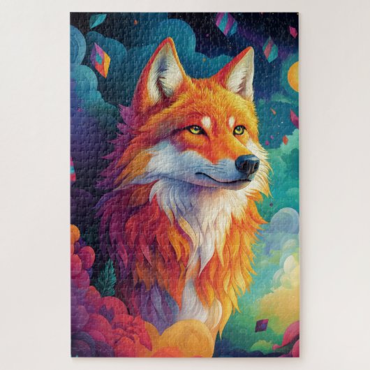 Wolf staat in een droomlandschap legpuzzel (Verticaal)