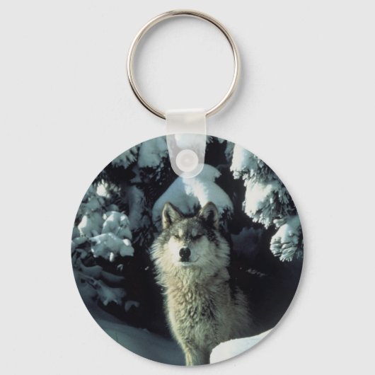 Wolf staat in sneeuw sleutelhanger (Voorkant)