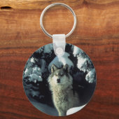 Wolf staat in sneeuw sleutelhanger (Voorkant)