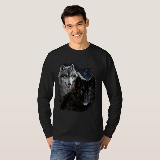 Wolf Star Wolves Wild Moon Stars Loyal Gray Wolf T-shirt (Voorkant volledig)