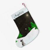 Wolf Stargazing op Snowy Winter Night Waterverf Kleine Kerstsok (Achterkant (Hangend))