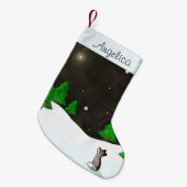 Wolf Stargazing op Snowy Winter Night Waterverf Kleine Kerstsok (Voorkant (Hangend))