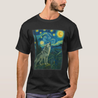 Wolf Starry Night Howling Moon Funny Gifts For Men T-shirt