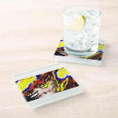 Wolf ster geel glazen onderzetter (Schuin)