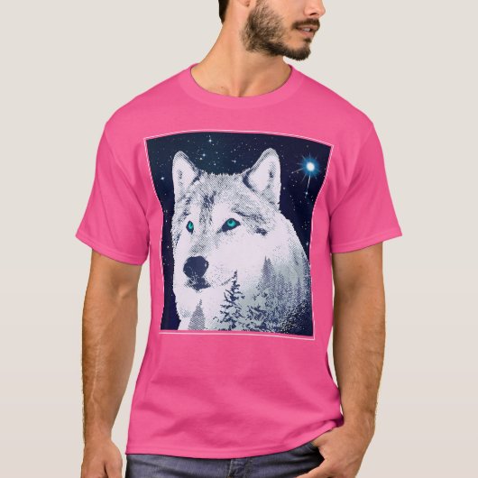 Wolf Sterrenhemel Sterren Ogen Natuur Poolster Nat T-shirt (Voorkant)