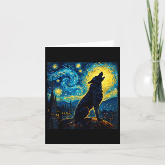 Wolf Sterrennacht Howling Moon Grappige geschenken Kaart (Voorkant)