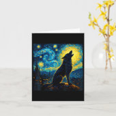 Wolf Sterrennacht Howling Moon Grappige geschenken Kaart (Gele Bloem)