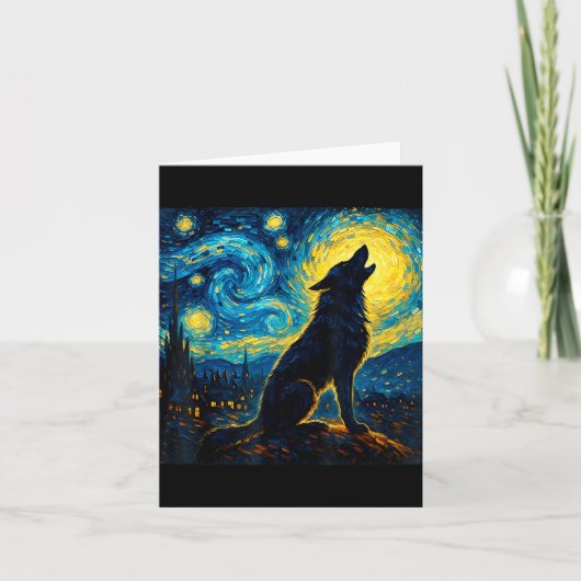 Wolf Sterrennacht Howling Moon Grappige geschenken Kaart (Voorkant)