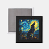 Wolf Sterrennacht Howling Moon Grappige geschenken Magneet (Voorkant / Achterkant)