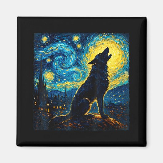 Wolf Sterrennacht Howling Moon Grappige geschenken Magneet (Voorkant)