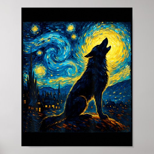 Wolf Sterrennacht Howling Moon Grappige geschenken Poster (Voorkant)