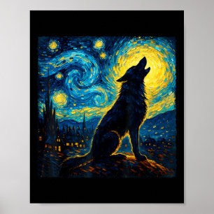 Wolf Sterrennacht Howling Moon Grappige geschenken Poster