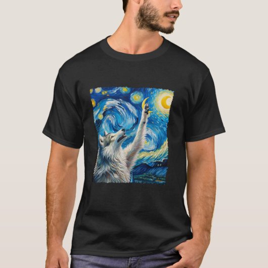 Wolf Sterrennacht Wilderness Howling Moons Van Gog T-shirt (Voorkant)