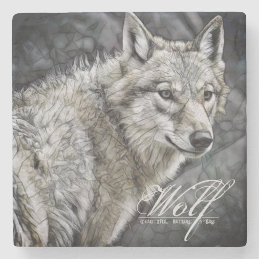 Wolf [Stone Coaster] Stenen Onderzetter (Voorkant)