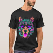 Wolf Sunglazen Retro 80s Style Cool Graph T-shirt (Voorkant)